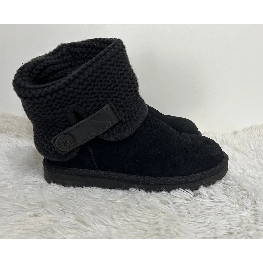 UGG womens black Shaina knit mid-calf boots Fold Over Sweater boot 8